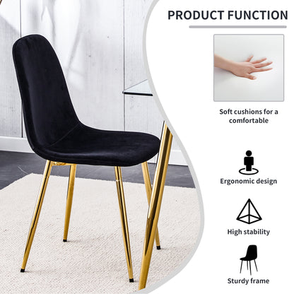 Set of 4 Modern Mid-Century Style Velvet Fabric Upholstered Chairs with Gold Legs- Black_21
