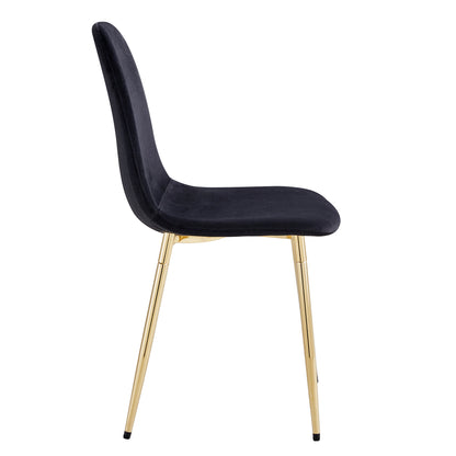Set of 4 Modern Mid-Century Style Velvet Fabric Upholstered Chairs with Gold Legs- Black_11