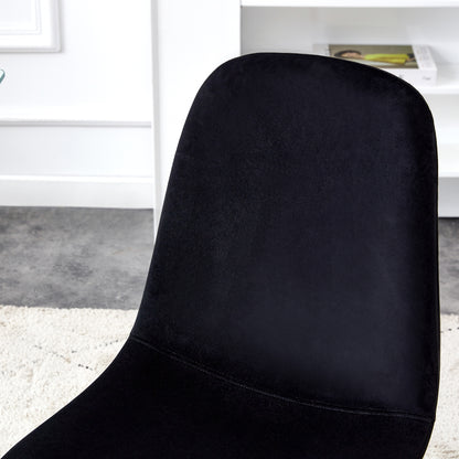 Set of 4 Modern Mid-Century Style Velvet Fabric Upholstered Chairs with Gold Legs- Black_18