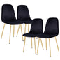 Set of 4 Modern Mid-Century Style Velvet Fabric Upholstered Chairs with Gold Legs- Black_6