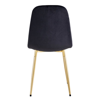 Set of 4 Modern Mid-Century Style Velvet Fabric Upholstered Chairs with Gold Legs- Black_9