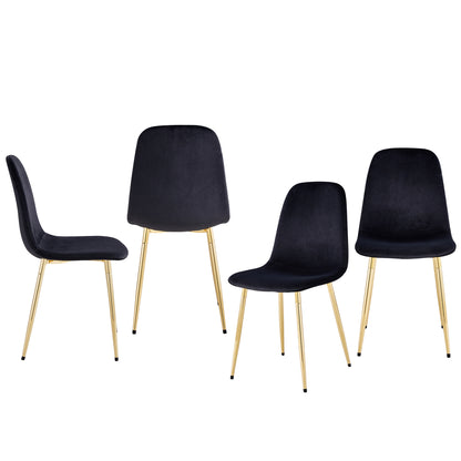 Set of 4 Modern Mid-Century Style Velvet Fabric Upholstered Chairs with Gold Legs- Black_7