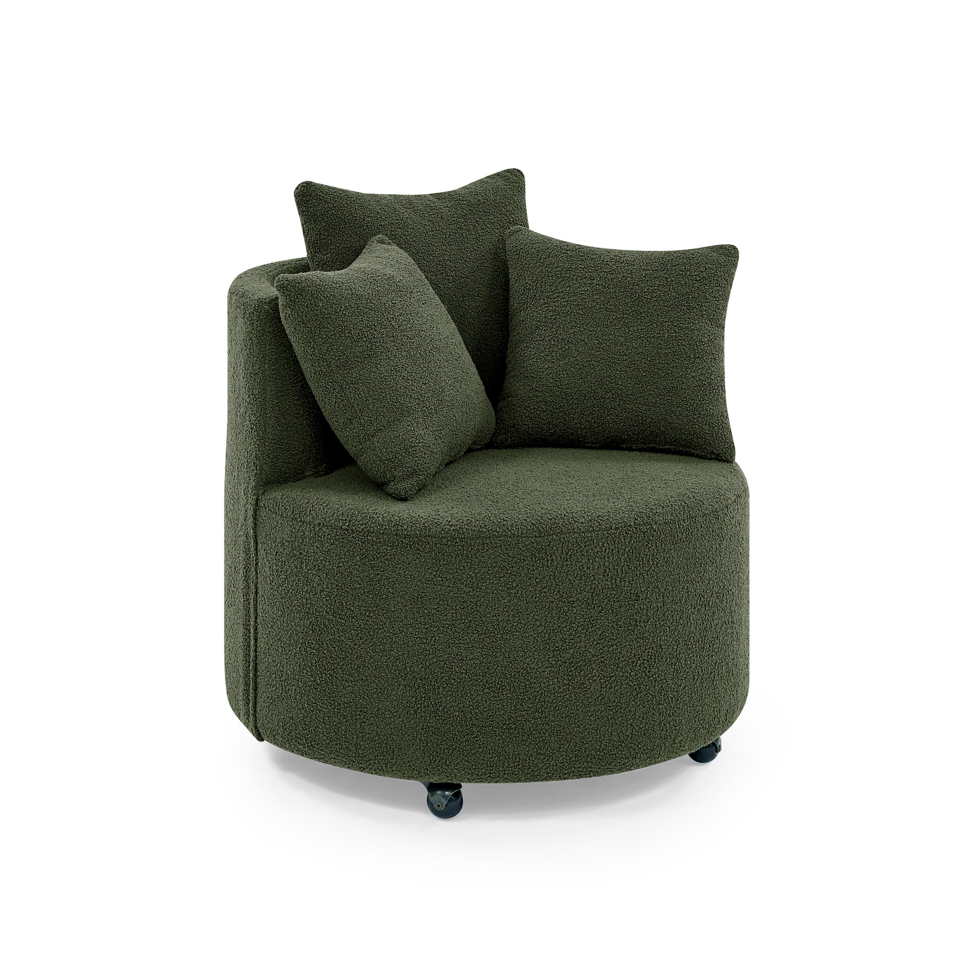 360° Swivel Barrel Chair Teddy Fabric Accent Sofa Chair with 3 Pillows- Green_6