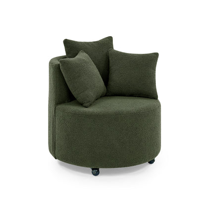 360° Swivel Barrel Chair Teddy Fabric Accent Sofa Chair with 3 Pillows- Green_6
