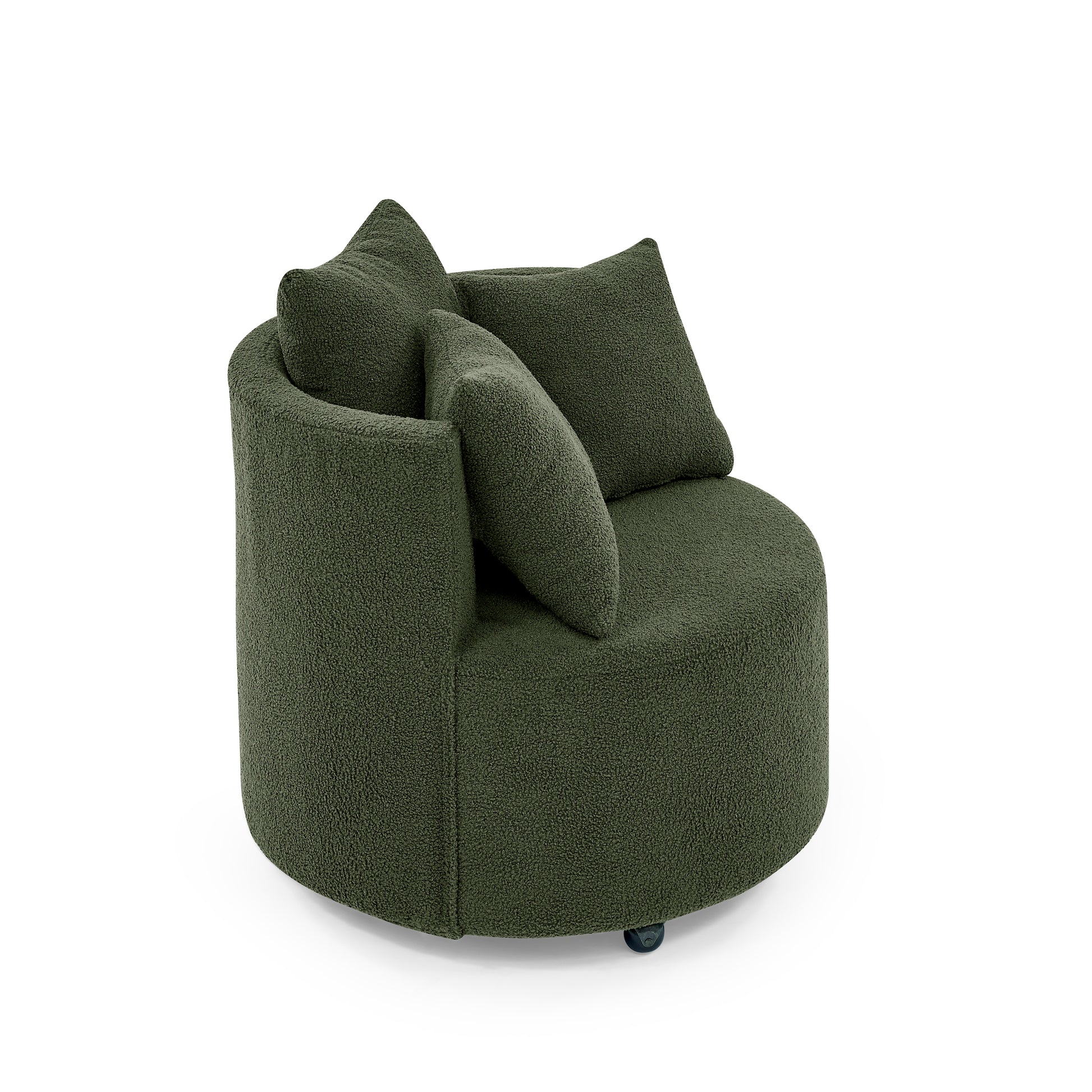 360° Swivel Barrel Chair Teddy Fabric Accent Sofa Chair with 3 Pillows- Green_7