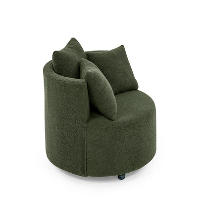 360° Swivel Barrel Chair Teddy Fabric Accent Sofa Chair with 3 Pillows- Green_7