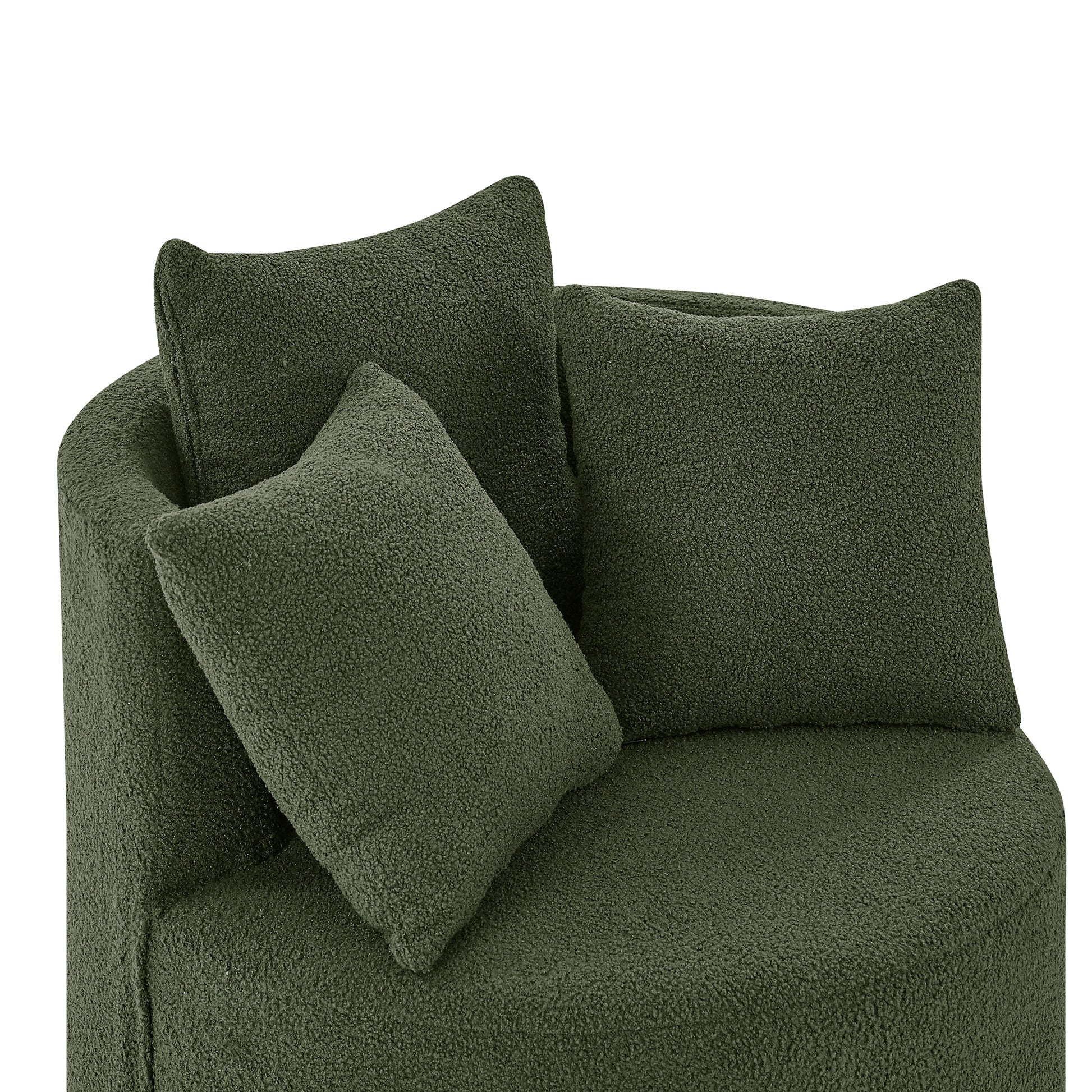 360° Swivel Barrel Chair Teddy Fabric Accent Sofa Chair with 3 Pillows- Green_8