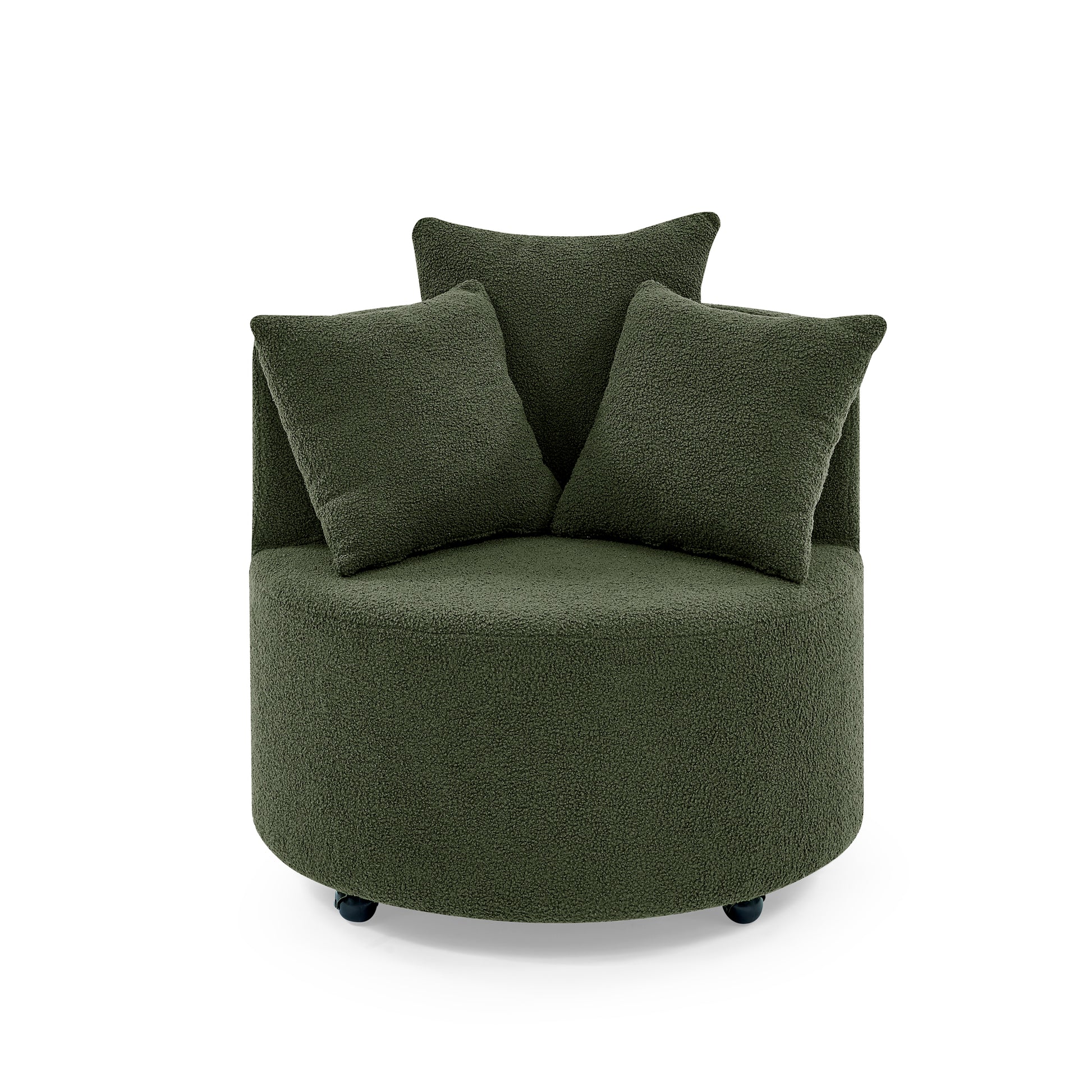 360° Swivel Barrel Chair Teddy Fabric Accent Sofa Chair with 3 Pillows- Green_5
