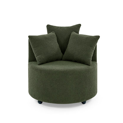 360° Swivel Barrel Chair Teddy Fabric Accent Sofa Chair with 3 Pillows- Green_5