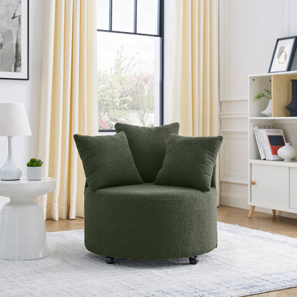 360° Swivel Barrel Chair Teddy Fabric Accent Sofa Chair with 3 Pillows- Green_2