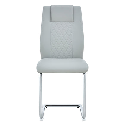 4 Pcs Faux Leather Upholstered High Back Dining Chairs with Metal Base- Gray, Silver_19
