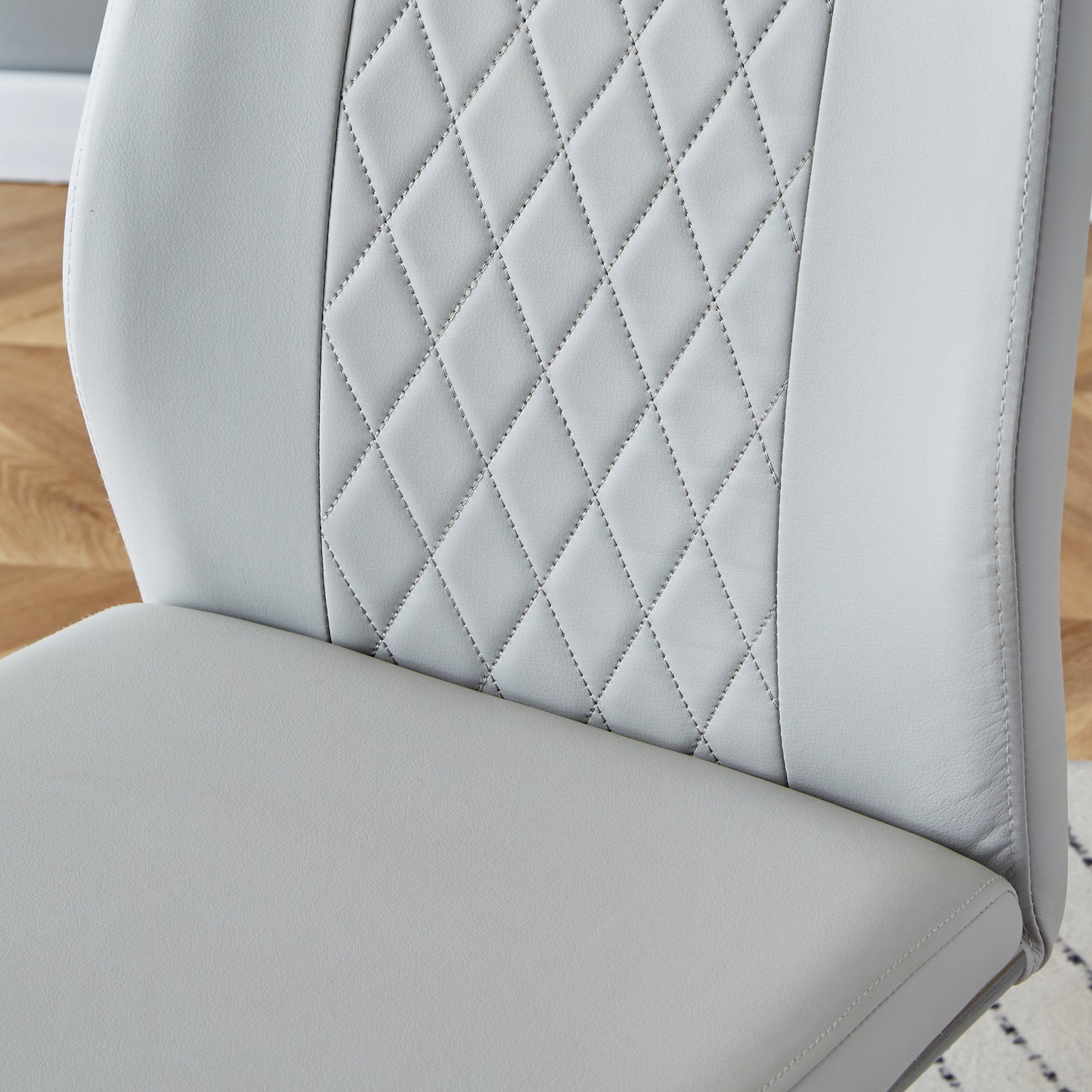 4 Pcs Faux Leather Upholstered High Back Dining Chairs with Metal Base- Gray, Silver_6