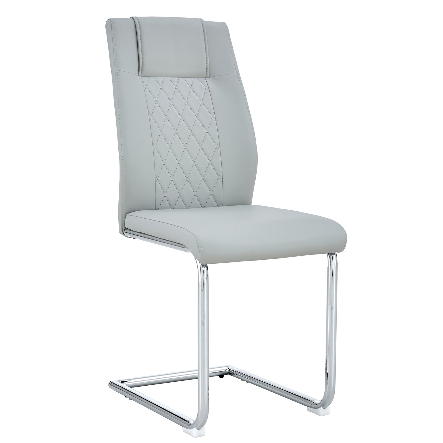 4 Pcs Faux Leather Upholstered High Back Dining Chairs with Metal Base- Gray, Silver_18