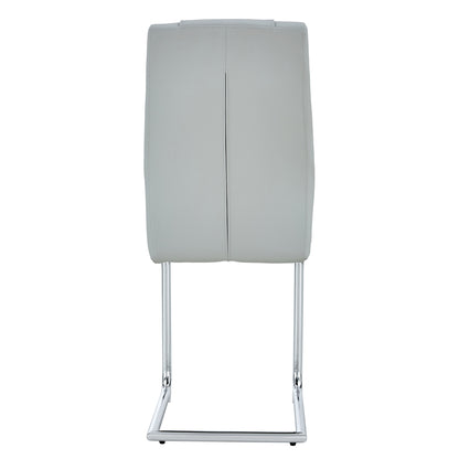 4 Pcs Faux Leather Upholstered High Back Dining Chairs with Metal Base- Gray, Silver_16