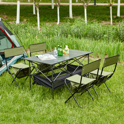 Set of 5 Outdoor Camping Foldable Chair and Roll up Portable Table- Green_0