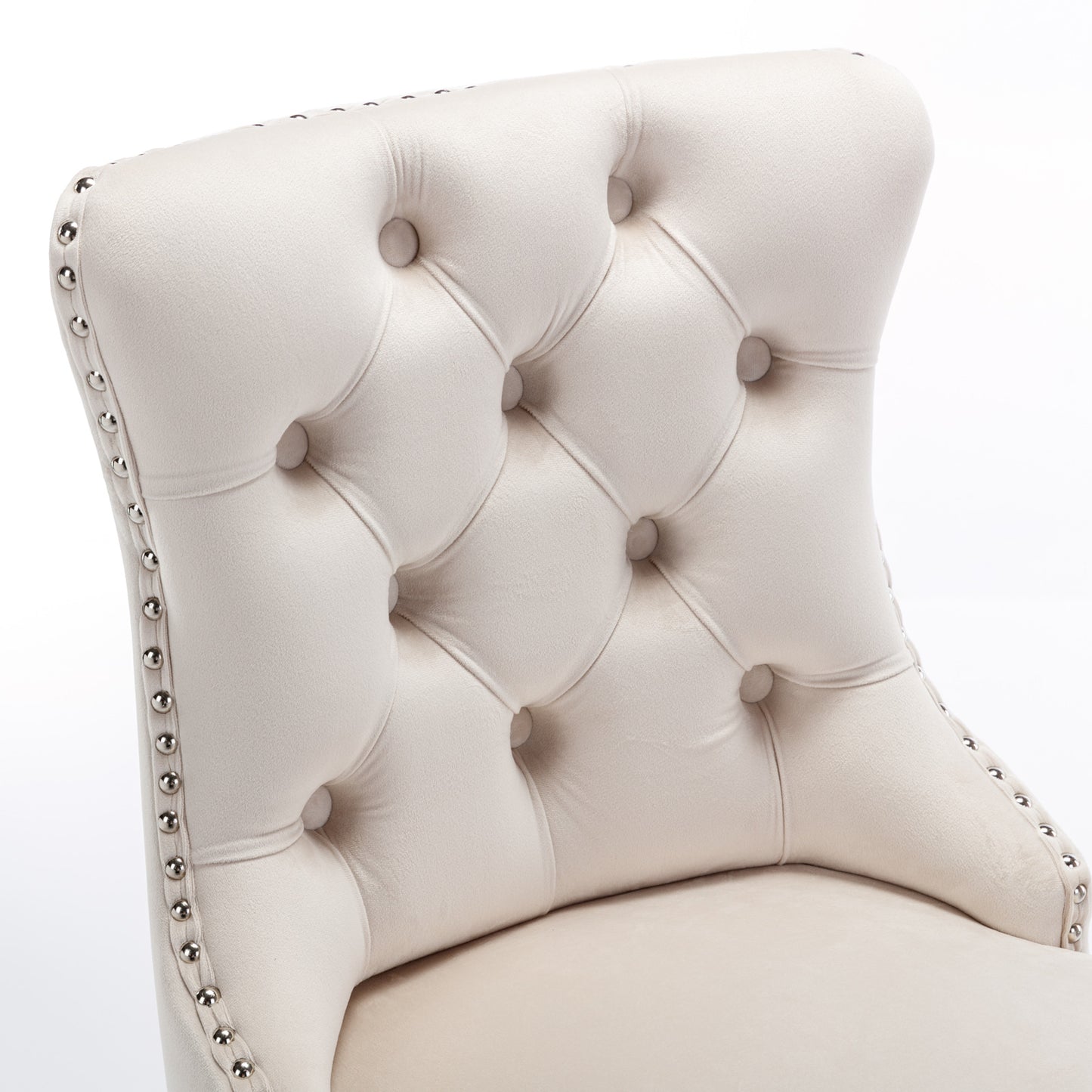 Set of 2 Upholstered Tufted Velvet Armless Bar Stools with Chrome Base Legs- Beige_10