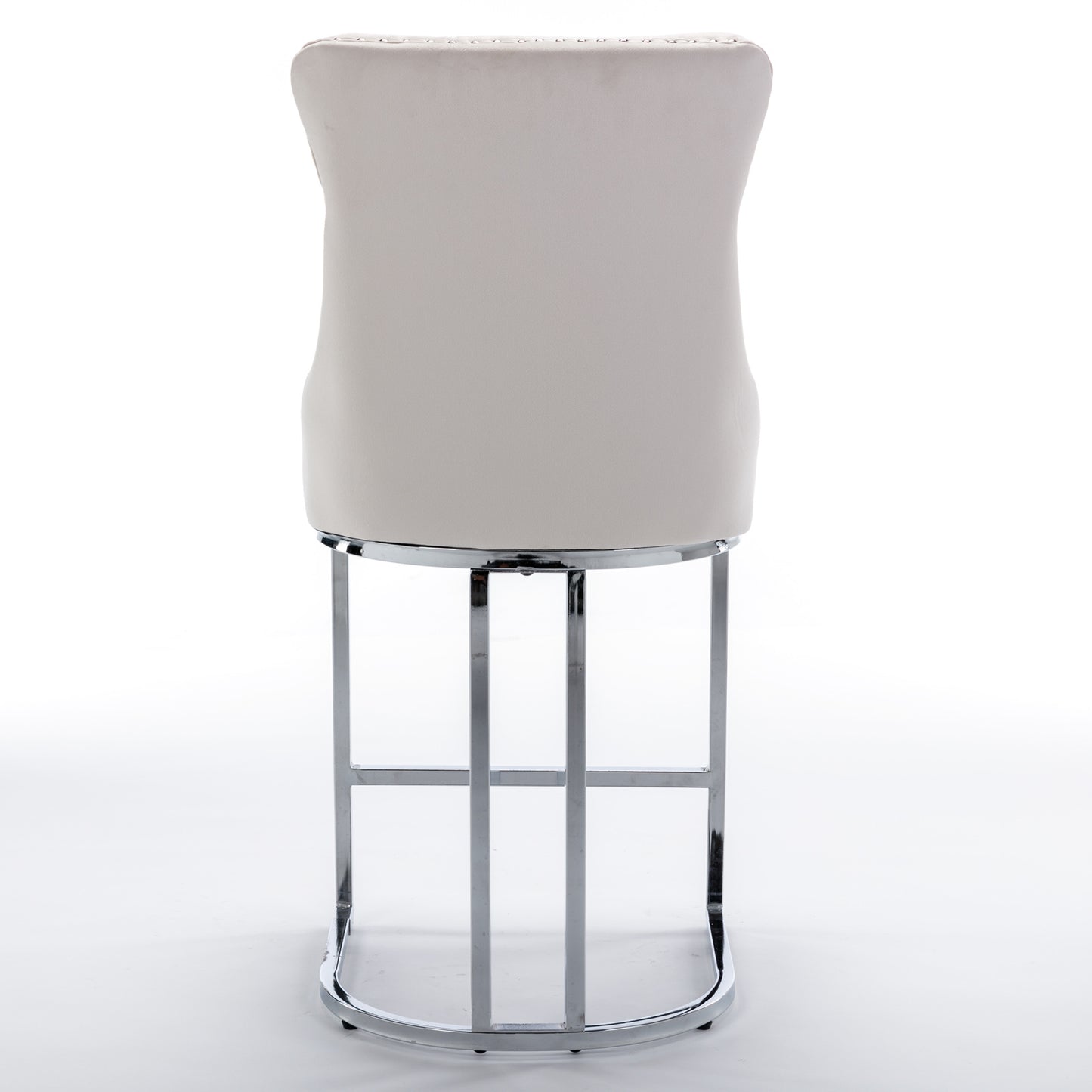 Set of 2 Upholstered Tufted Velvet Armless Bar Stools with Chrome Base Legs- Beige_7