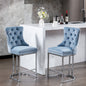 Set of 2 Upholstered Tufted Velvet Armless Bar Stools with Chrome Base Legs- Light Blue_0