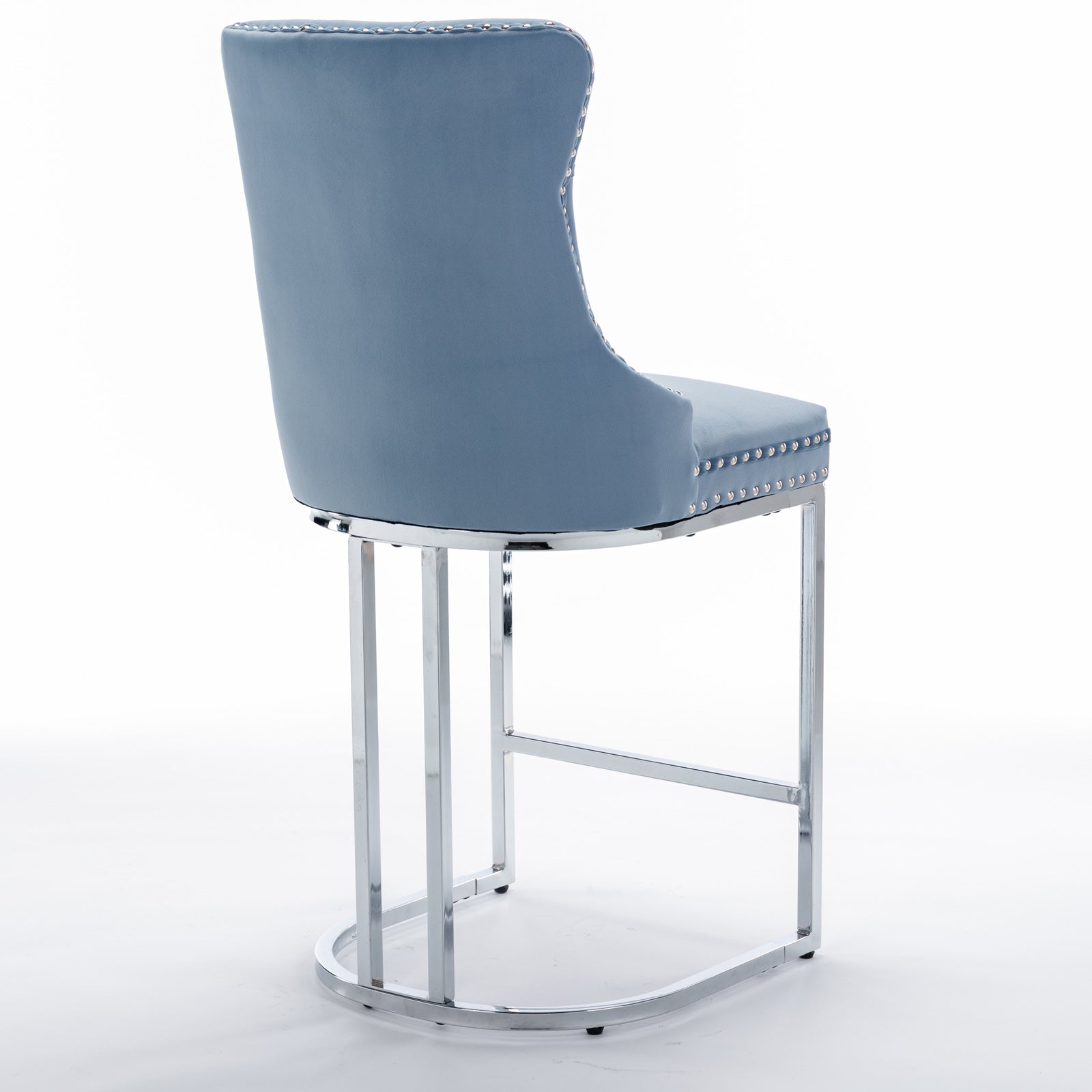 Set of 2 Upholstered Tufted Velvet Armless Bar Stools with Chrome Base Legs- Light Blue_6