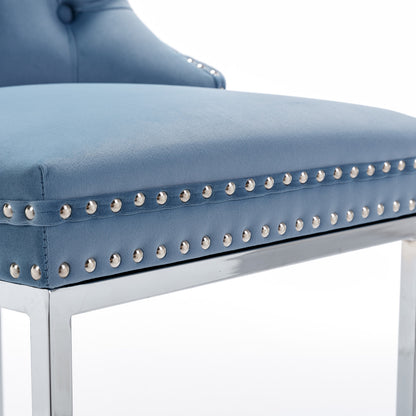Set of 2 Upholstered Tufted Velvet Armless Bar Stools with Chrome Base Legs- Light Blue_14