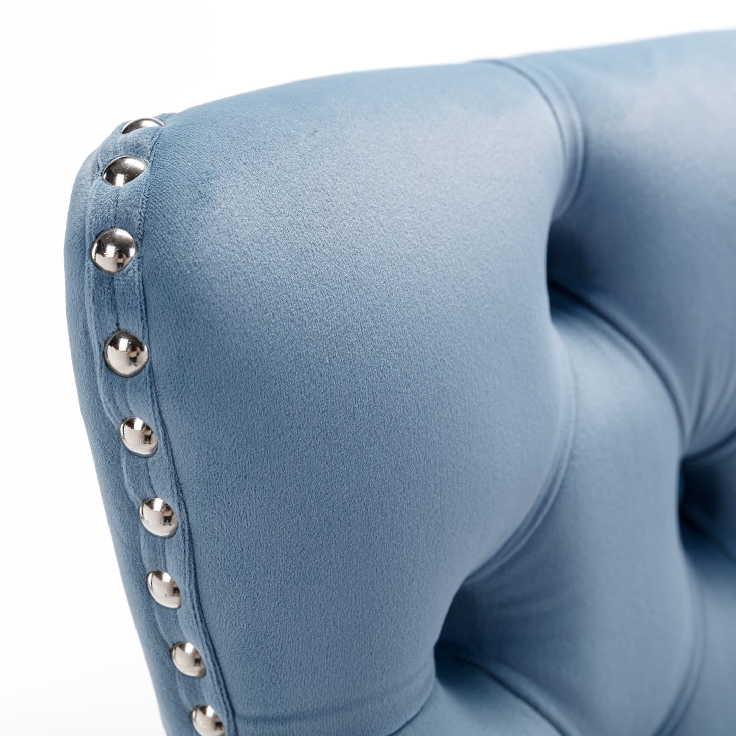 Set of 2 Upholstered Tufted Velvet Armless Bar Stools with Chrome Base Legs- Light Blue_9