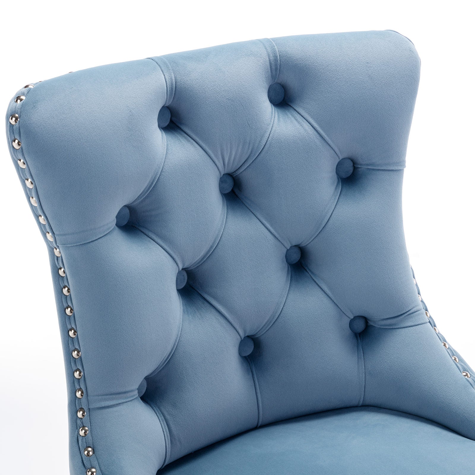 Set of 2 Upholstered Tufted Velvet Armless Bar Stools with Chrome Base Legs- Light Blue_10