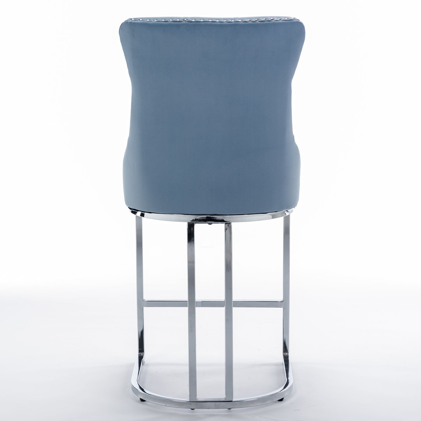 Set of 2 Upholstered Tufted Velvet Armless Bar Stools with Chrome Base Legs- Light Blue_7