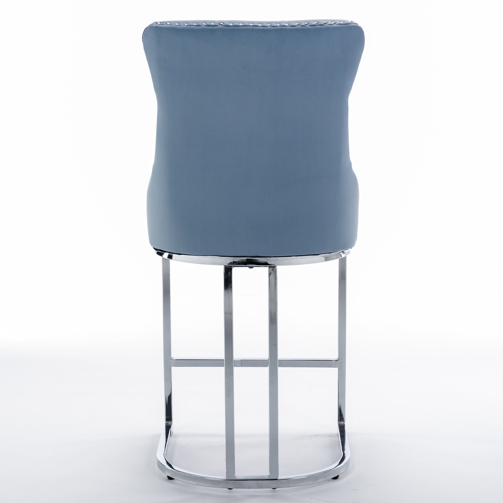 Set of 2 Upholstered Tufted Velvet Armless Bar Stools with Chrome Base Legs- Light Blue_7