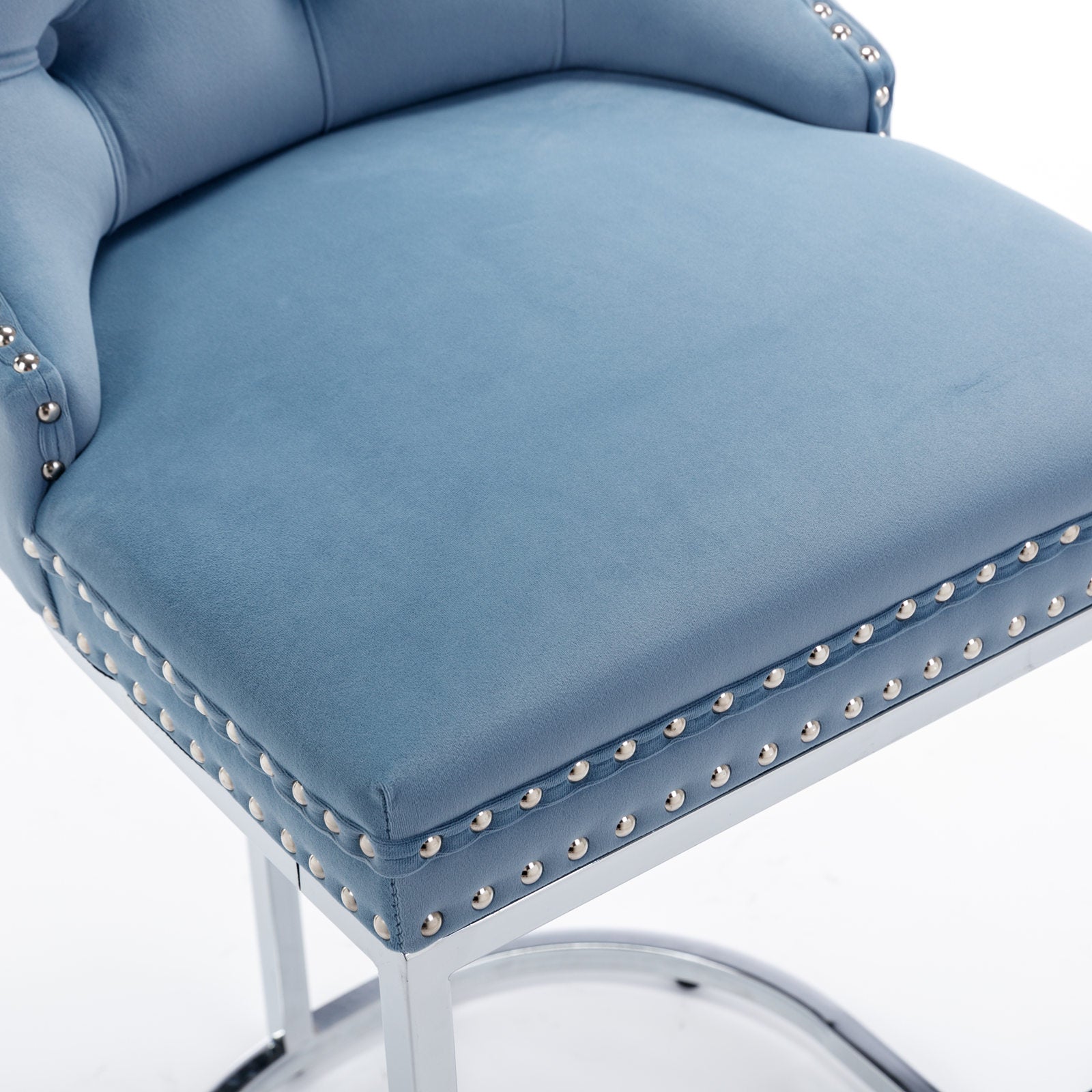 Set of 2 Upholstered Tufted Velvet Armless Bar Stools with Chrome Base Legs- Light Blue_13