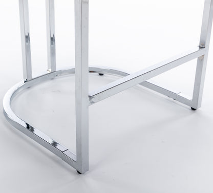 Set of 2 Upholstered Tufted Velvet Armless Bar Stools with Chrome Base Legs- Light Blue_15