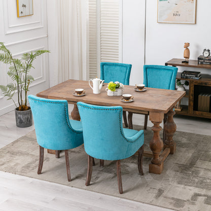 Mid-Century Modern Dining Accent Chair Set of 2 with Nailhead Trim- Blue_14