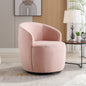 Velvet Fabric Swivel Accent Armchair Plain Barrel Chair With Black Metal Ring- Pink_14