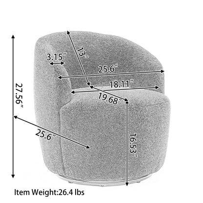 Velvet Fabric Swivel Accent Armchair Plain Barrel Chair With Black Metal Ring- White_17