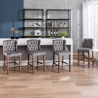27" Upholstered Velvet Barstools Set of 2 with Nailhead Trim & Tufted Back- Grey_16