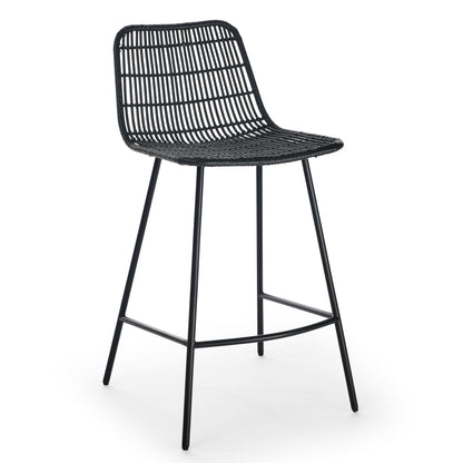 Set of 2 Rattan Wicker Indoor Bar Counter Stools with Steel Legs- Black_3