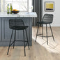 Set of 2 Rattan Wicker Indoor Bar Counter Stools with Steel Legs- Black_1