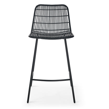 Set of 2 Rattan Wicker Indoor Bar Counter Stools with Steel Legs- Black_2