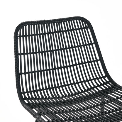 Set of 2 Rattan Wicker Indoor Bar Counter Stools with Steel Legs- Black_5