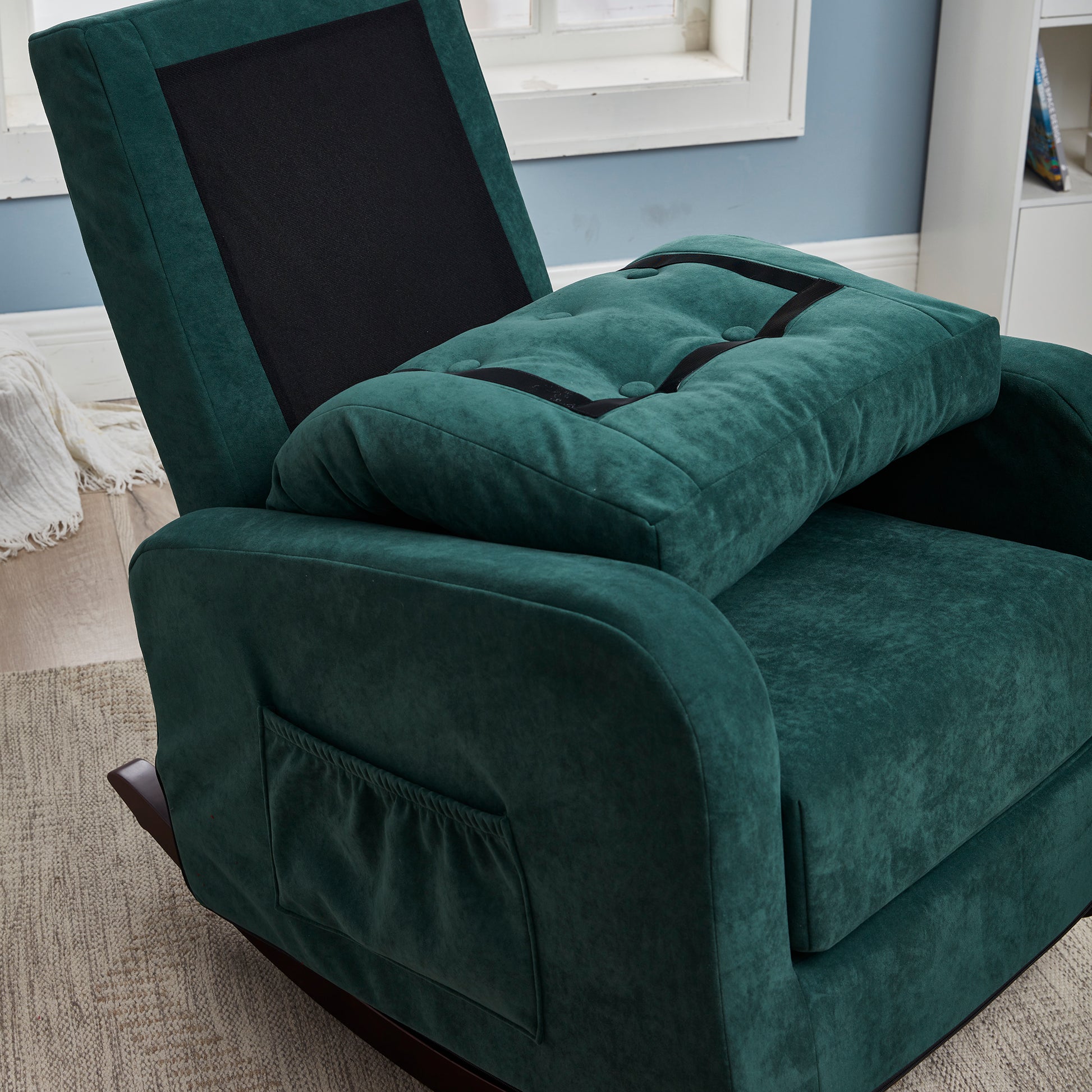 Living Room Chair Lazy Recliner Comfortable Fabric High Back Armchair- Antique Green_5