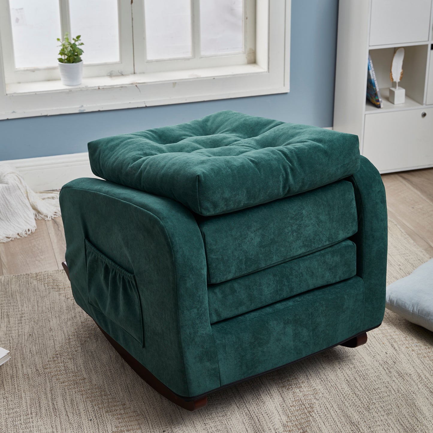 Living Room Chair Lazy Recliner Comfortable Fabric High Back Armchair- Antique Green_4