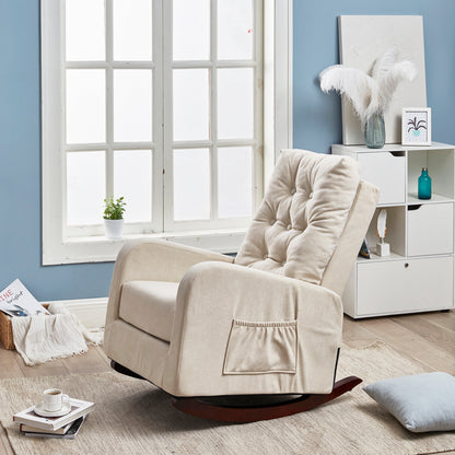 Single Sofa Living Room Chair Lazy Recliner Comfortable Fabric High Back Armchair- Beige_9