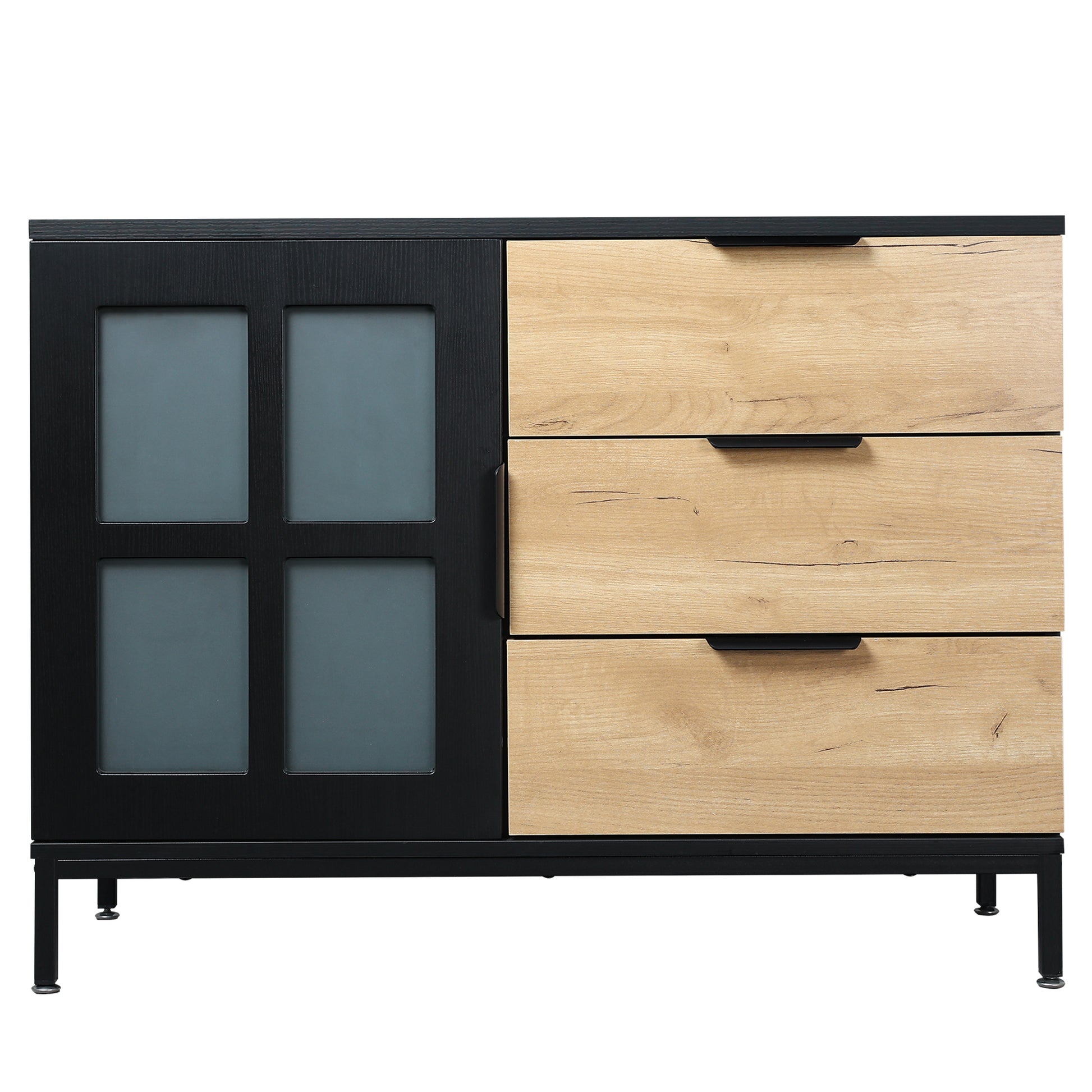 DRESSER CABINET BAR CABINET storge cabinet Glass door side cabinet lockersEmbedded metal handle can be placed in the living room, bedroom, dining room, black+brown_14