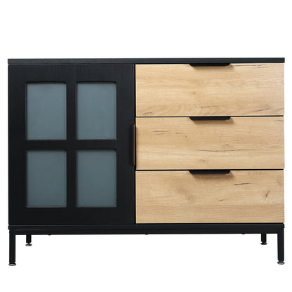 DRESSER CABINET BAR CABINET storge cabinet Glass door side cabinet lockersEmbedded metal handle can be placed in the living room, bedroom, dining room, black+brown_14
