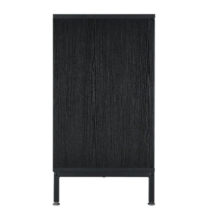 DRESSER CABINET BAR CABINET storge cabinet Glass door side cabinet lockersEmbedded metal handle can be placed in the living room, bedroom, dining room, black+brown_11