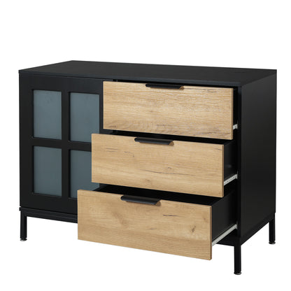 DRESSER CABINET BAR CABINET storge cabinet Glass door side cabinet lockersEmbedded metal handle can be placed in the living room, bedroom, dining room, black+brown_9