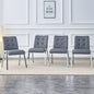 4 pcs Grid Armless Faux Leather High Back Upholstered Padded Dining Chairs- Grey_1