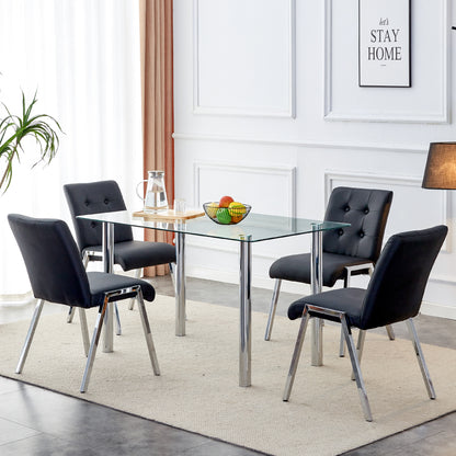 4 pcs Grid Armless Faux Leather High Back Upholstered Padded Dining Chairs- Black_5