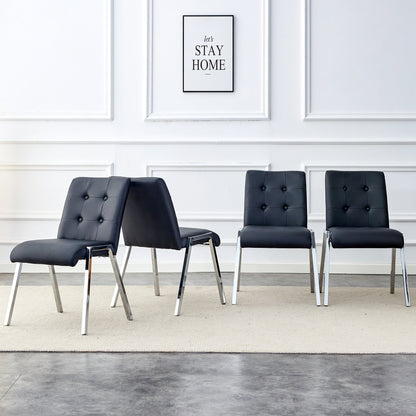 4 pcs Grid Armless Faux Leather High Back Upholstered Padded Dining Chairs- Black_1