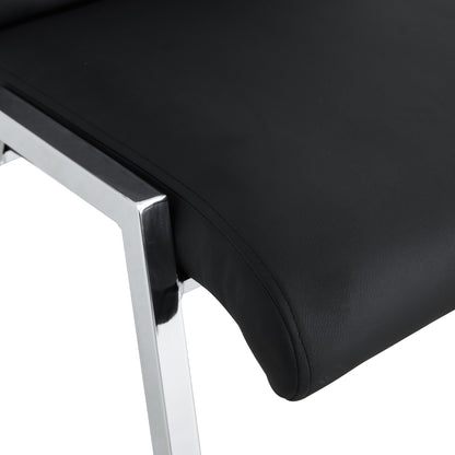 4 pcs Grid Armless Faux Leather High Back Upholstered Padded Dining Chairs- Black_11