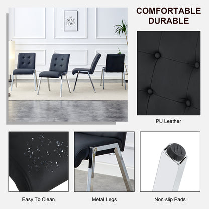4 pcs Grid Armless Faux Leather High Back Upholstered Padded Dining Chairs- Black_18